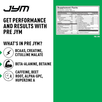 JYM Supplement Science Pre JYM Rainbow Sherbet Pre Workout Powder for Men & Women, BCAAs, Nootropics, Creatine HCI, Citrulline, Beta-Alanine, Betaine, Taurine, Huperzine, 30 Servings