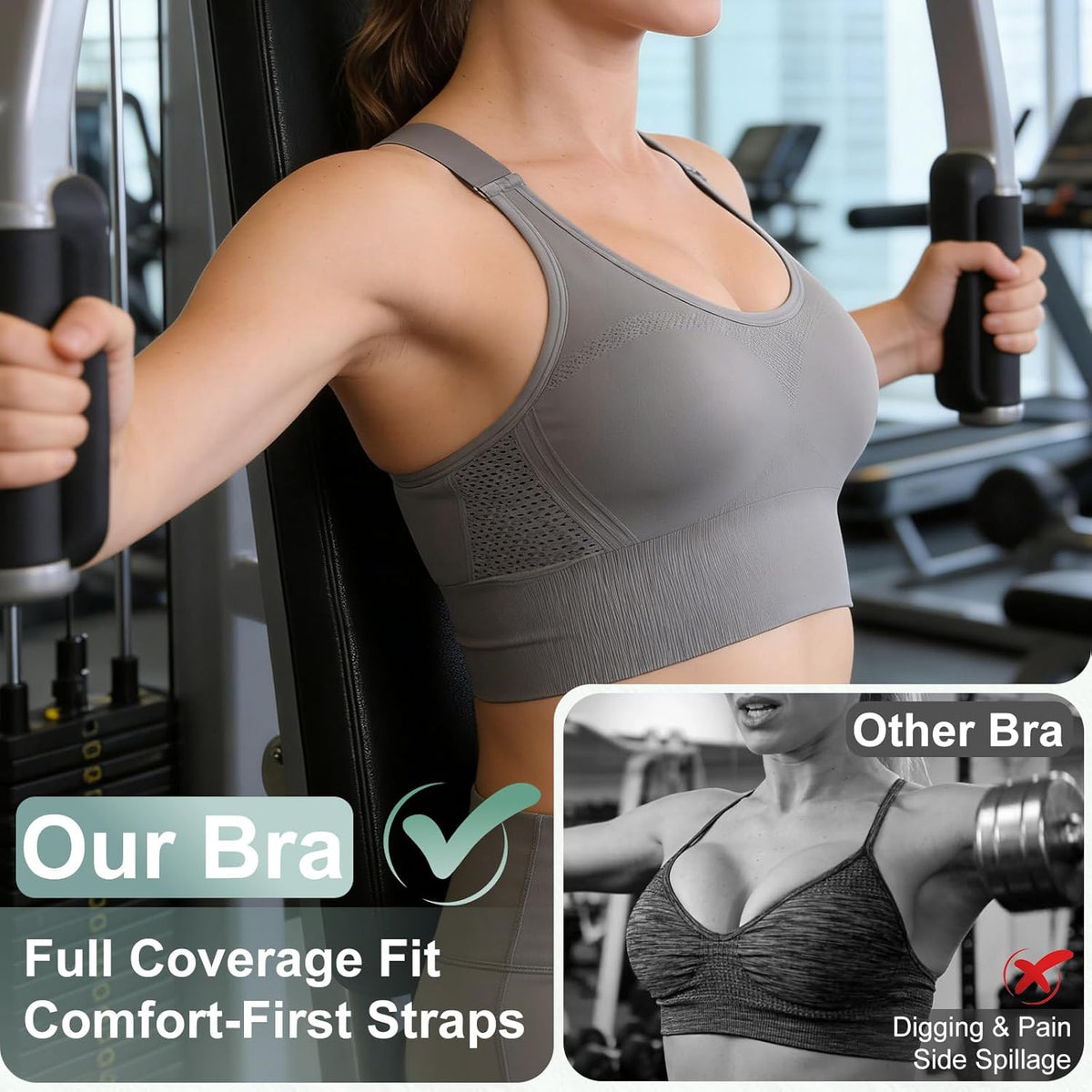 Adjustable Sports Bras for Women: 3 Pack High Support Padded Racerback Sport for Large Bust Workout Running Gym