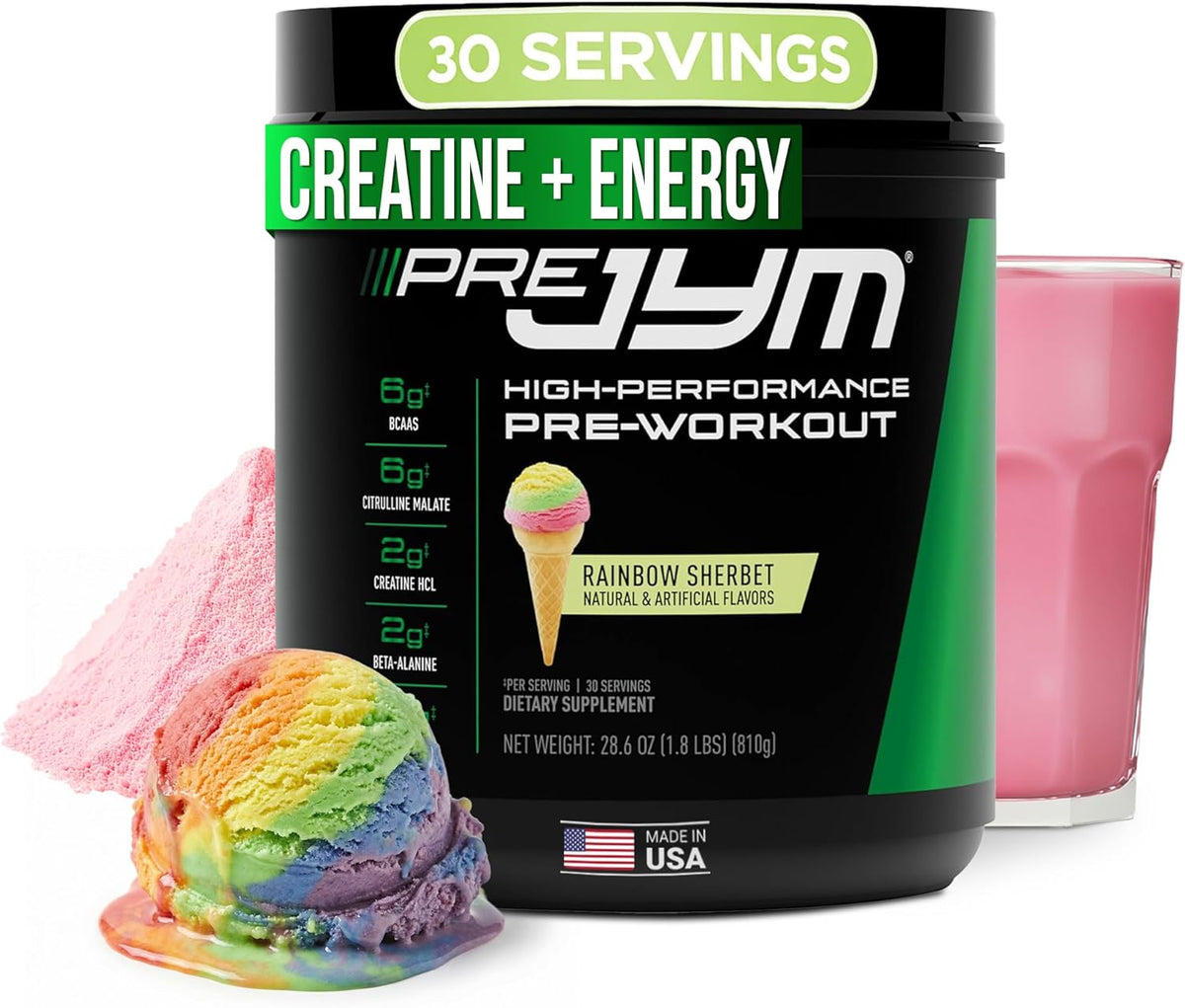 JYM Supplement Science Pre JYM Rainbow Sherbet Pre Workout Powder for Men & Women, BCAAs, Nootropics, Creatine HCI, Citrulline, Beta-Alanine, Betaine, Taurine, Huperzine, 30 Servings
